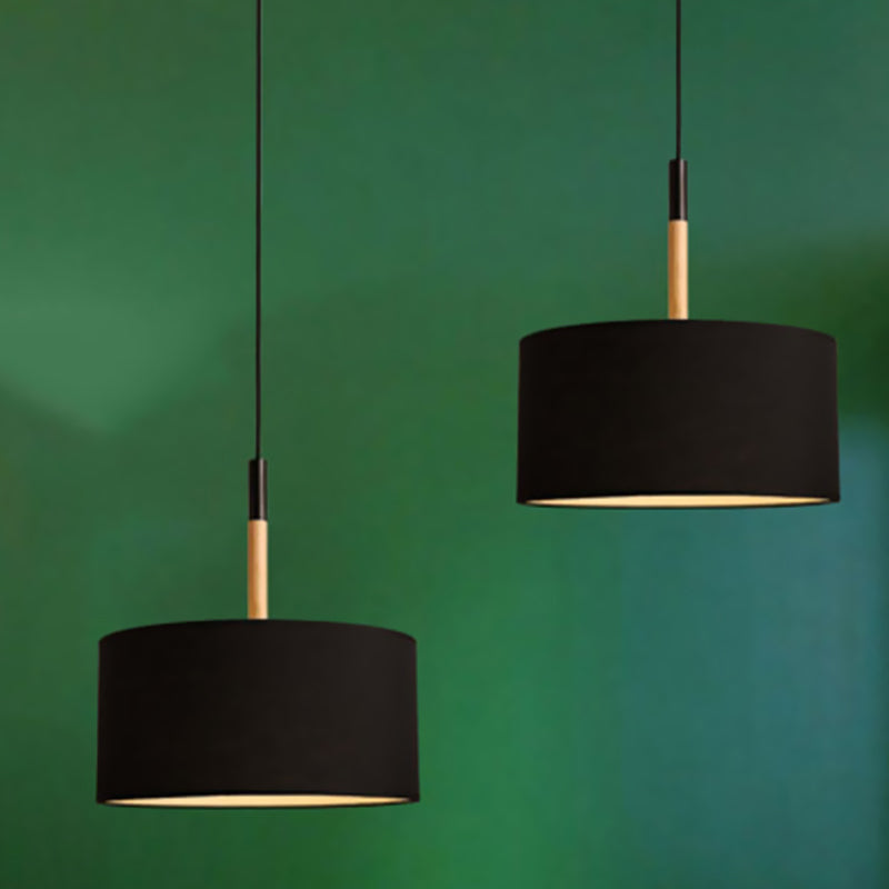 Drum Ceiling Pendant Light Simple Fabric 10"/16" Dia 1 Light White/Black Hanging Lamp Kit