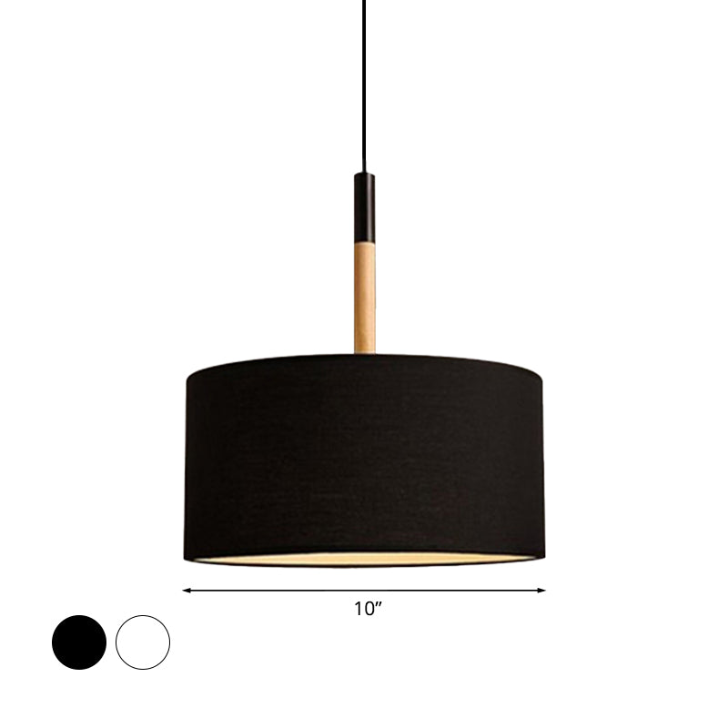 Drum Ceiling Pendant Light Simple Fabric 10"/16" Dia 1 Light White/Black Hanging Lamp Kit