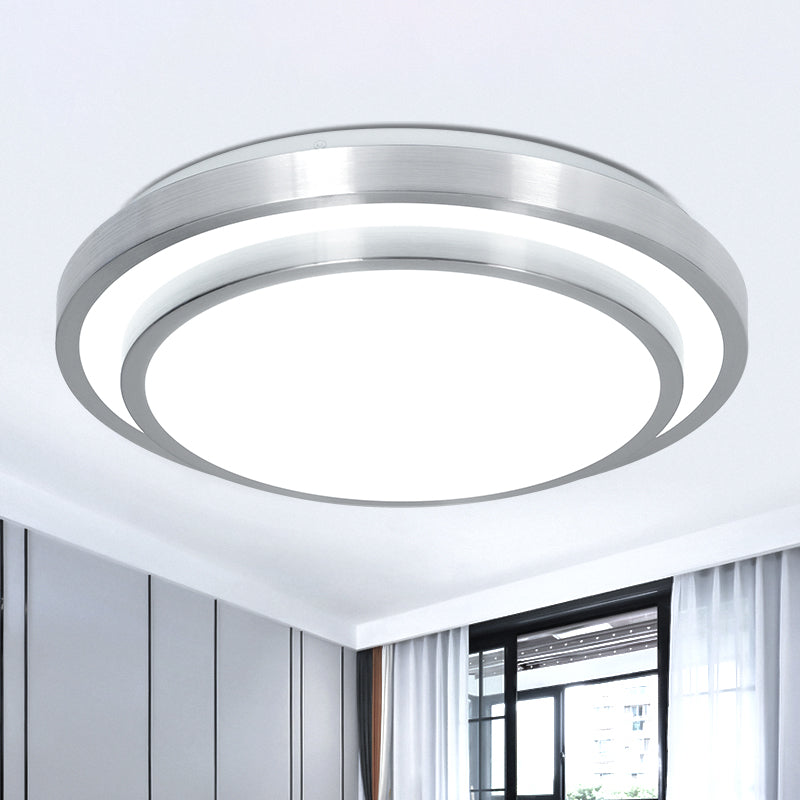 Silver 2 Tiers Flush Mount Lighting with Acrylic Shade Modern Integrated LED Ceiling Flush Mount for Living Room, 9 "/12" /14 " Dia