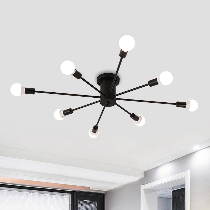 6/8/10 Heads Spoetnik Semi-Mount Verlichting Hedendaags Metaal Zwart/Wit/Goud Plafondgemonteerd Armatuur voor Slaapkamer