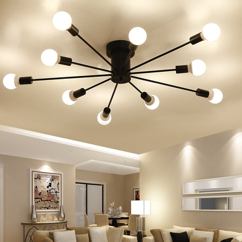 6/8/10 Heads Spoetnik Semi-Mount Verlichting Hedendaags Metaal Zwart/Wit/Goud Plafondgemonteerd Armatuur voor Slaapkamer