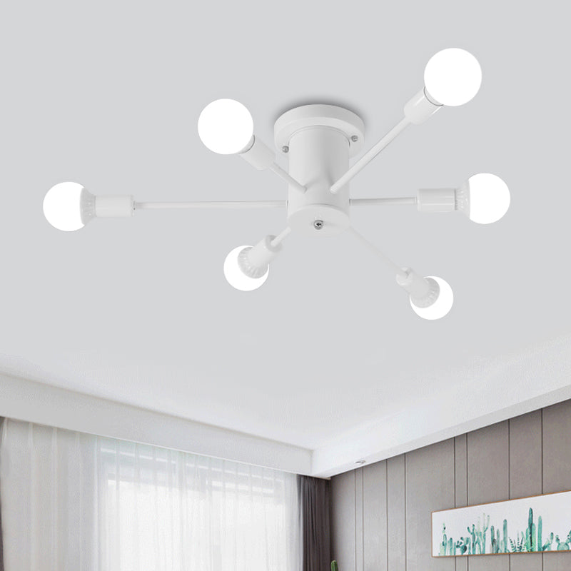 6/8/10 Heads Spoetnik Semi-Mount Verlichting Hedendaags Metaal Zwart/Wit/Goud Plafondgemonteerd Armatuur voor Slaapkamer