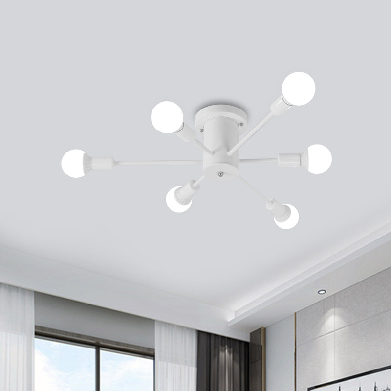 6/8/10 Heads Spoetnik Semi-Mount Verlichting Hedendaags Metaal Zwart/Wit/Goud Plafondgemonteerd Armatuur voor Slaapkamer