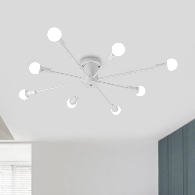 6/8/10 Heads Spoetnik Semi-Mount Verlichting Hedendaags Metaal Zwart/Wit/Goud Plafondgemonteerd Armatuur voor Slaapkamer