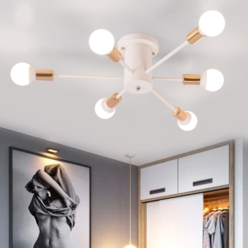 6/8/10 Heads Spoetnik Semi-Mount Verlichting Hedendaags Metaal Zwart/Wit/Goud Plafondgemonteerd Armatuur voor Slaapkamer