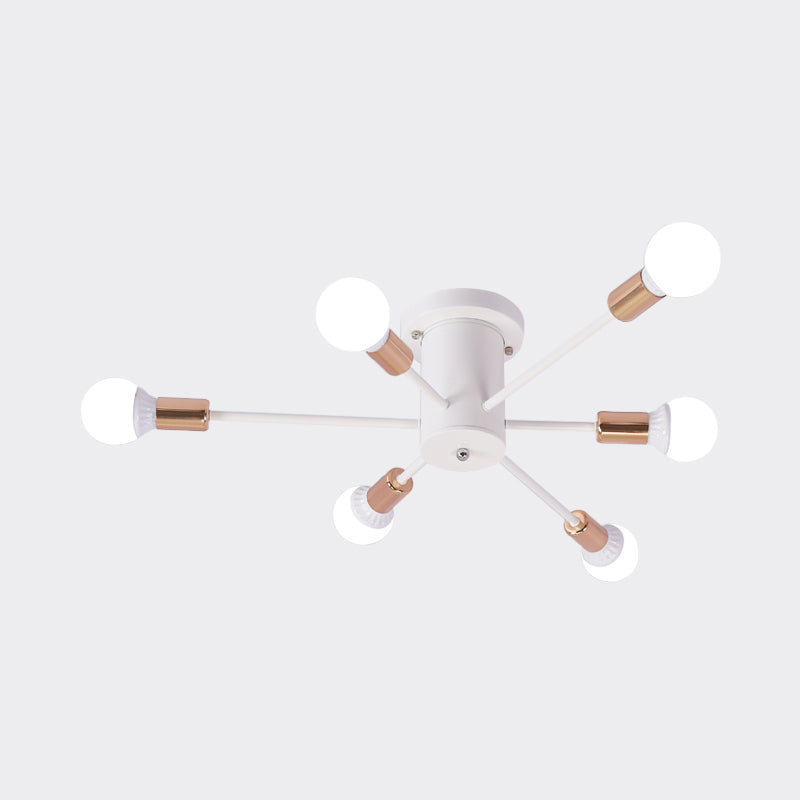 6/8/10 Heads Spoetnik Semi-Mount Verlichting Hedendaags Metaal Zwart/Wit/Goud Plafondgemonteerd Armatuur voor Slaapkamer