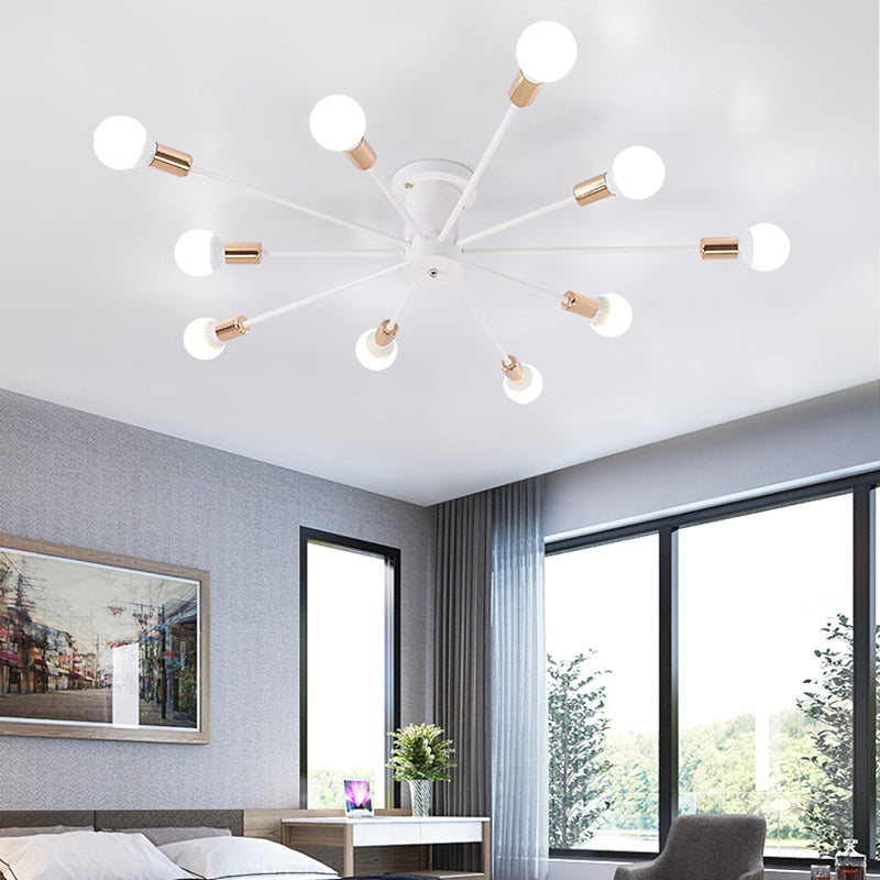6/8/10 Heads Spoetnik Semi-Mount Verlichting Hedendaags Metaal Zwart/Wit/Goud Plafondgemonteerd Armatuur voor Slaapkamer