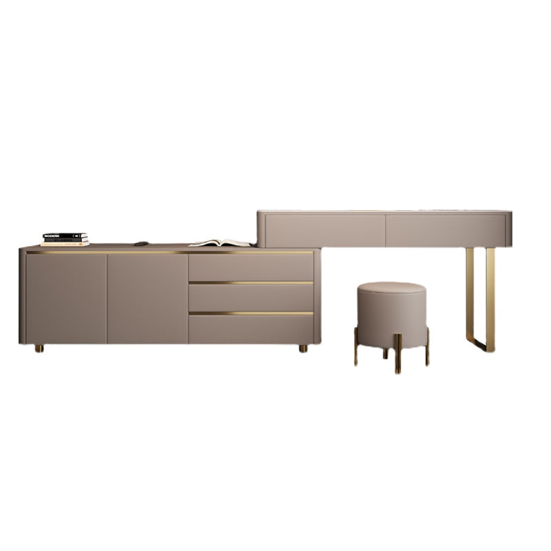 Glam Slate Mirrored Makeup Vanity Set in Gray with 5 Drawers