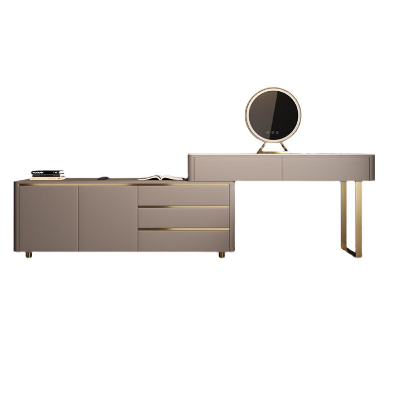 Glam Slate Mirrored Makeup Vanity Set in Gray with 5 Drawers