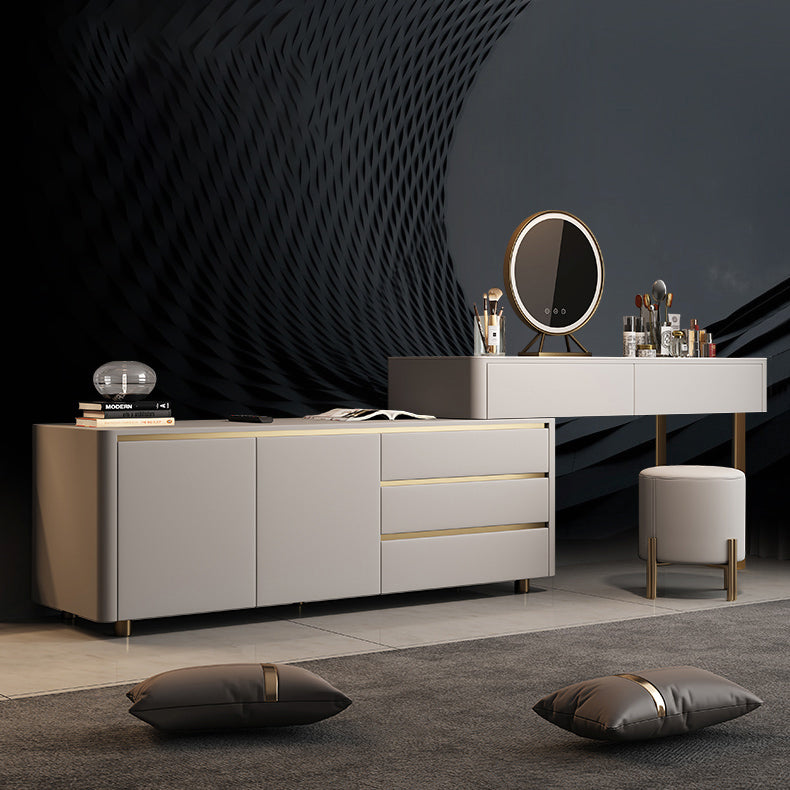 Glam Slate Mirrored Makeup Vanity Set in Gray with 5 Drawers