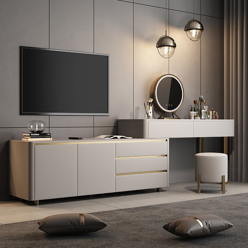 Glam Slate Mirrored Makeup Vanity Set in Gray with 5 Drawers