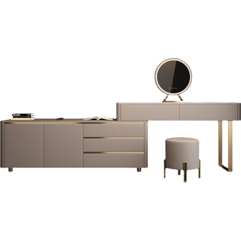 Glam Slate Mirrored Makeup Vanity Set in Gray with 5 Drawers