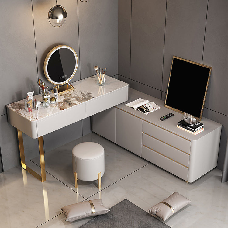 Glam Slate Mirrored Makeup Vanity Set in Gray with 5 Drawers