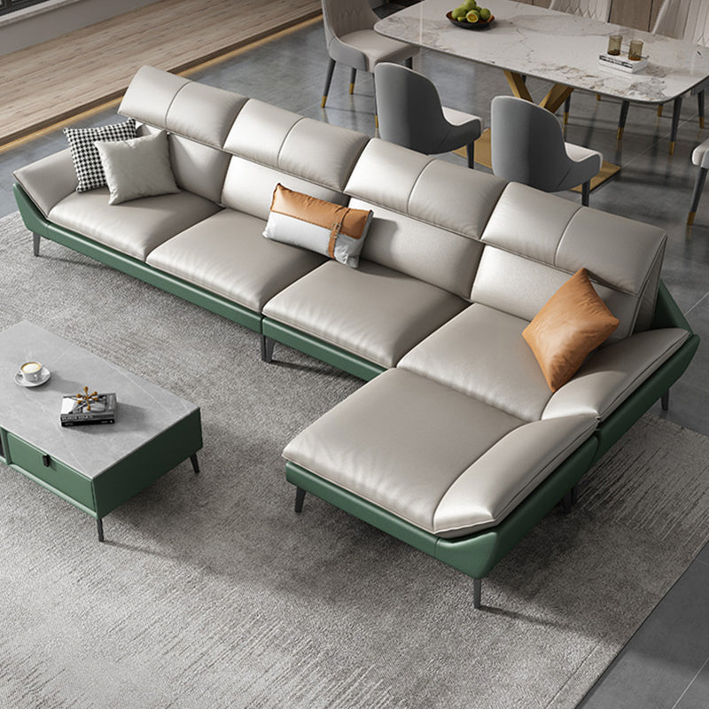 Foam Solid Color Flared Arm Waterproof Genuine Leather Sofa for Home