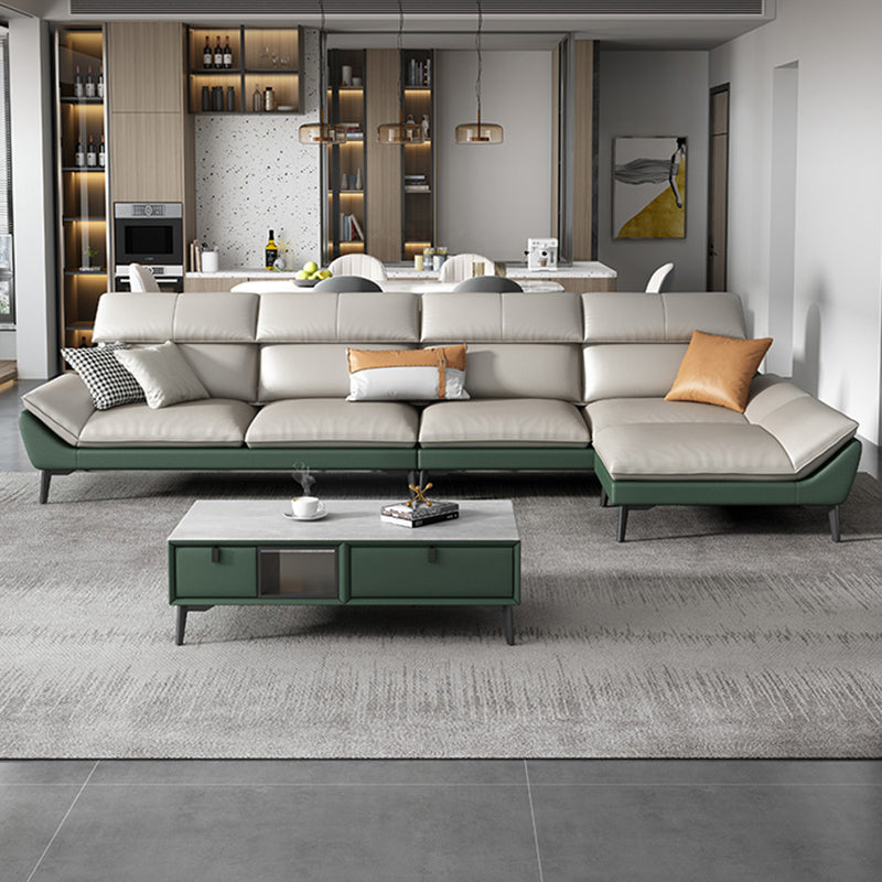 Foam Solid Color Flared Arm Waterproof Genuine Leather Sofa for Home