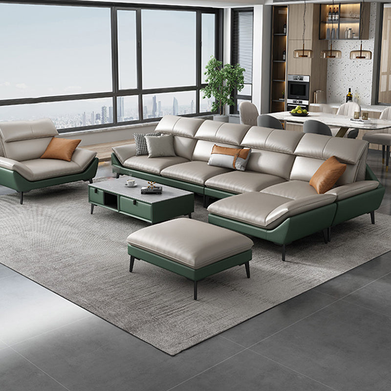 Foam Solid Color Flared Arm Waterproof Genuine Leather Sofa for Home