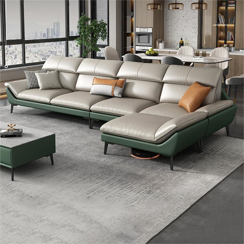 Foam Solid Color Flared Arm Waterproof Genuine Leather Sofa for Home