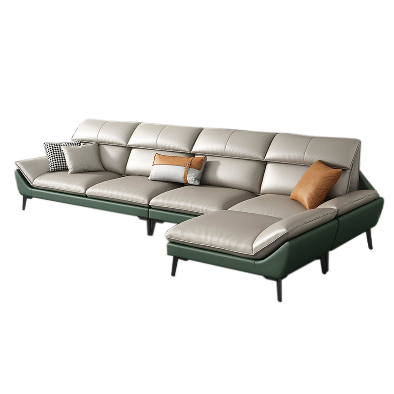 Foam Solid Color Flared Arm Waterproof Genuine Leather Sofa for Home
