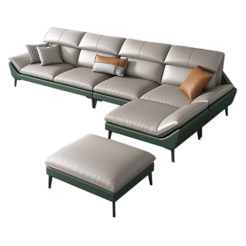 Foam Solid Color Flared Arm Waterproof Genuine Leather Sofa for Home