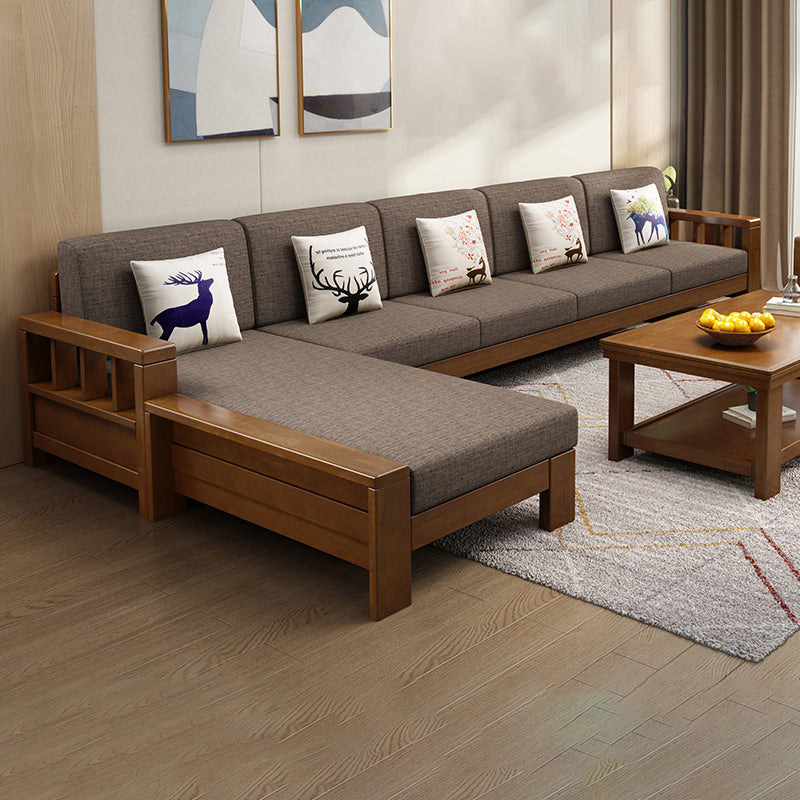 Rubberwood Contemporary Slipcovered Square Arm Sofa for Living Room