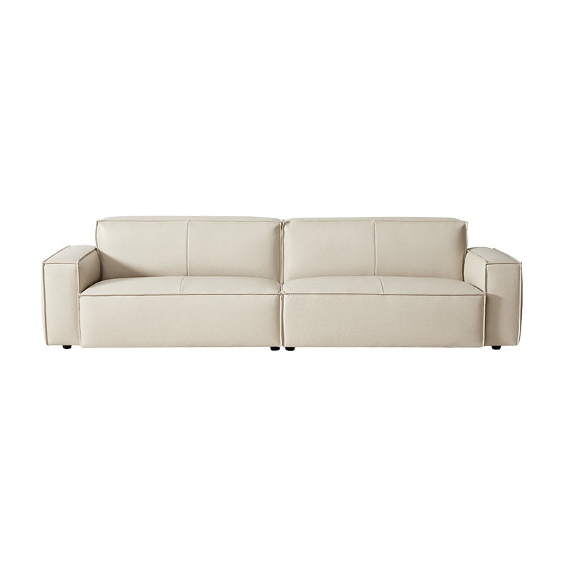 Solid Color Genuine Leather Bonus Room Square Arm 3-seater Sofa