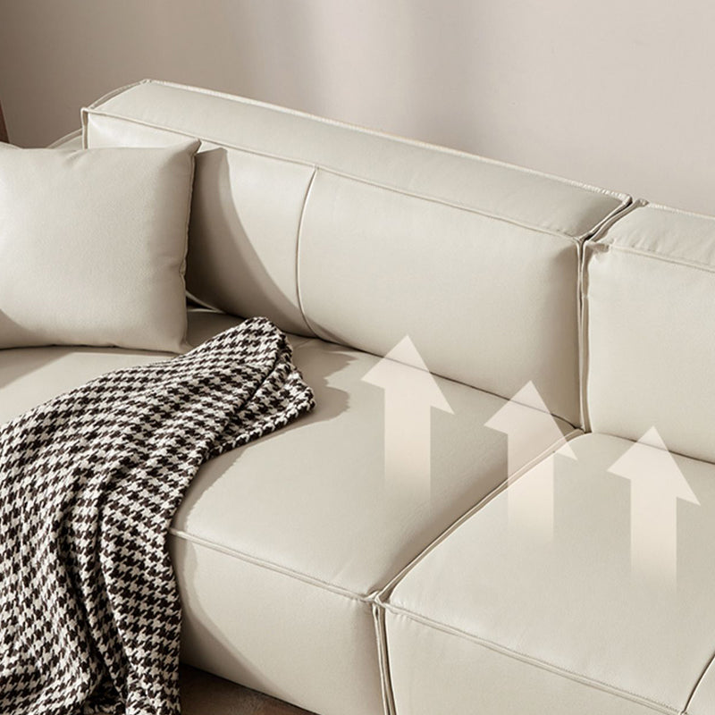 Solid Color Genuine Leather Bonus Room Square Arm 3-seater Sofa