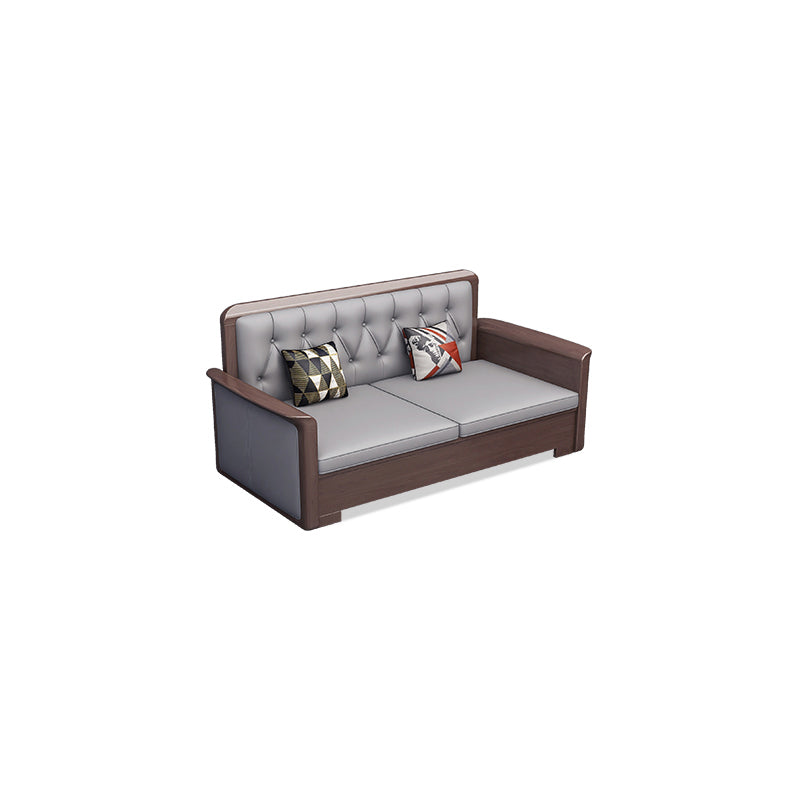 Modern Solid Wood Faux Leather Square Arm Sofa with Tufted Back