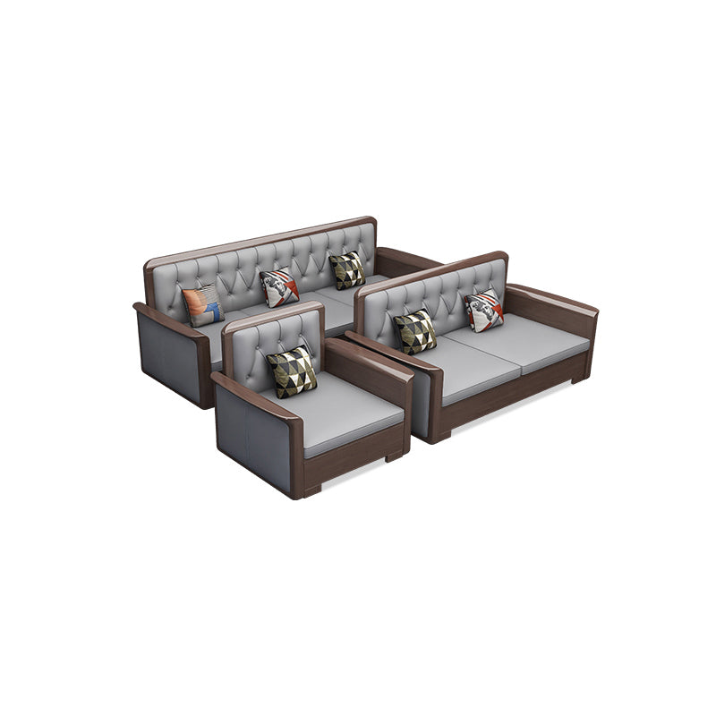 Modern Solid Wood Faux Leather Square Arm Sofa with Tufted Back