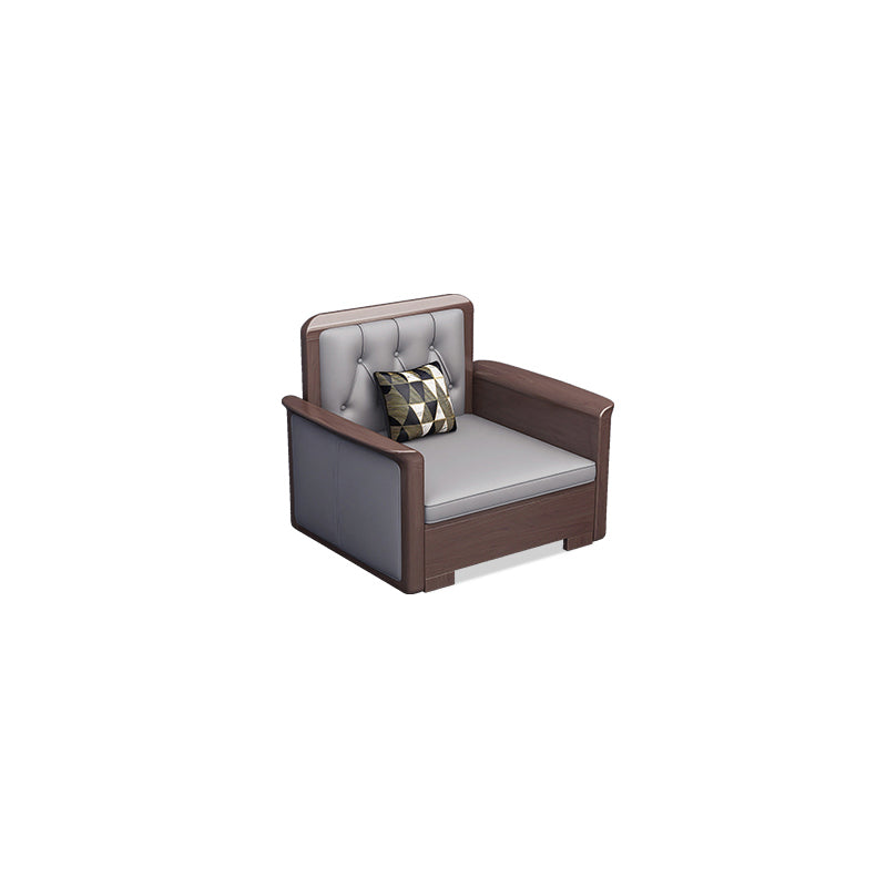 Modern Solid Wood Faux Leather Square Arm Sofa with Tufted Back