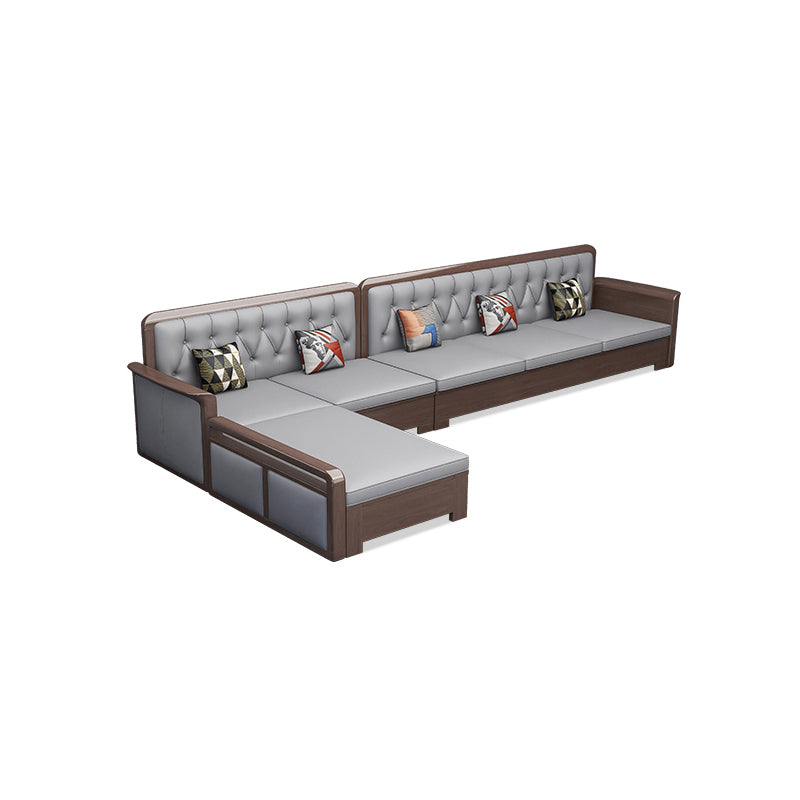 Modern Solid Wood Faux Leather Square Arm Sofa with Tufted Back