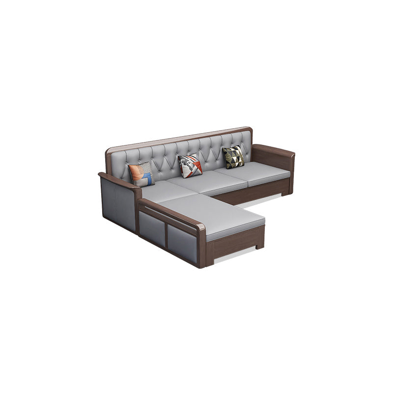 Modern Solid Wood Faux Leather Square Arm Sofa with Tufted Back