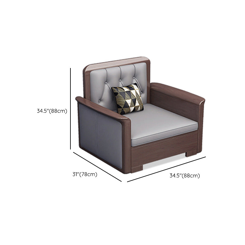 Modern Solid Wood Faux Leather Square Arm Sofa with Tufted Back
