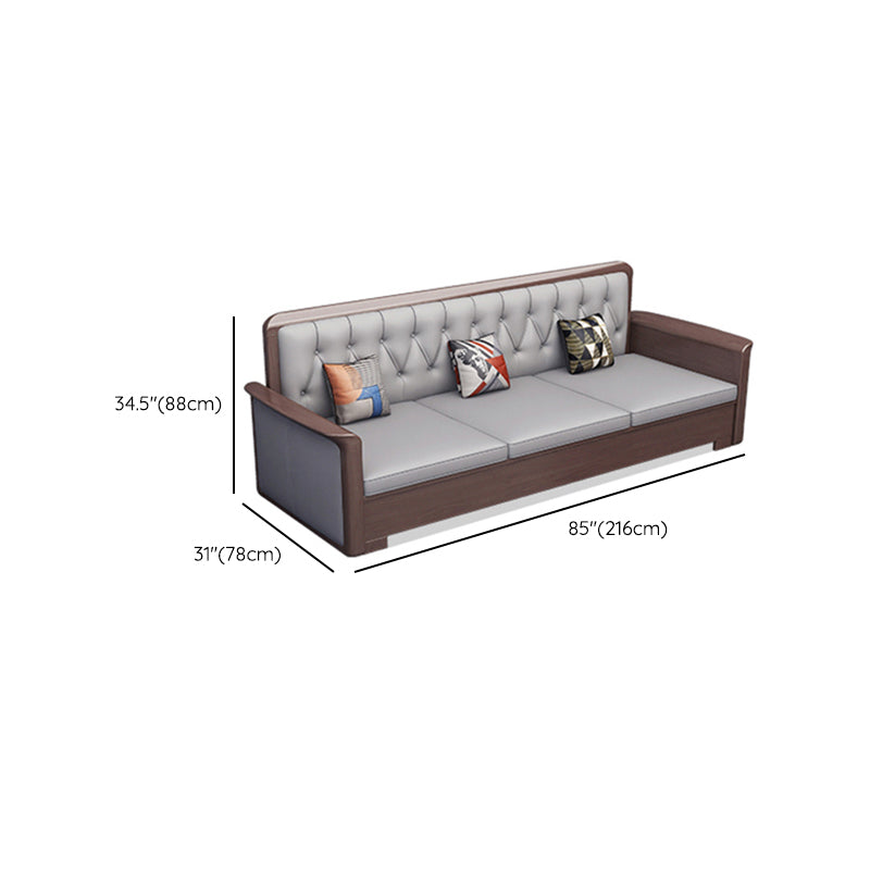 Modern Solid Wood Faux Leather Square Arm Sofa with Tufted Back