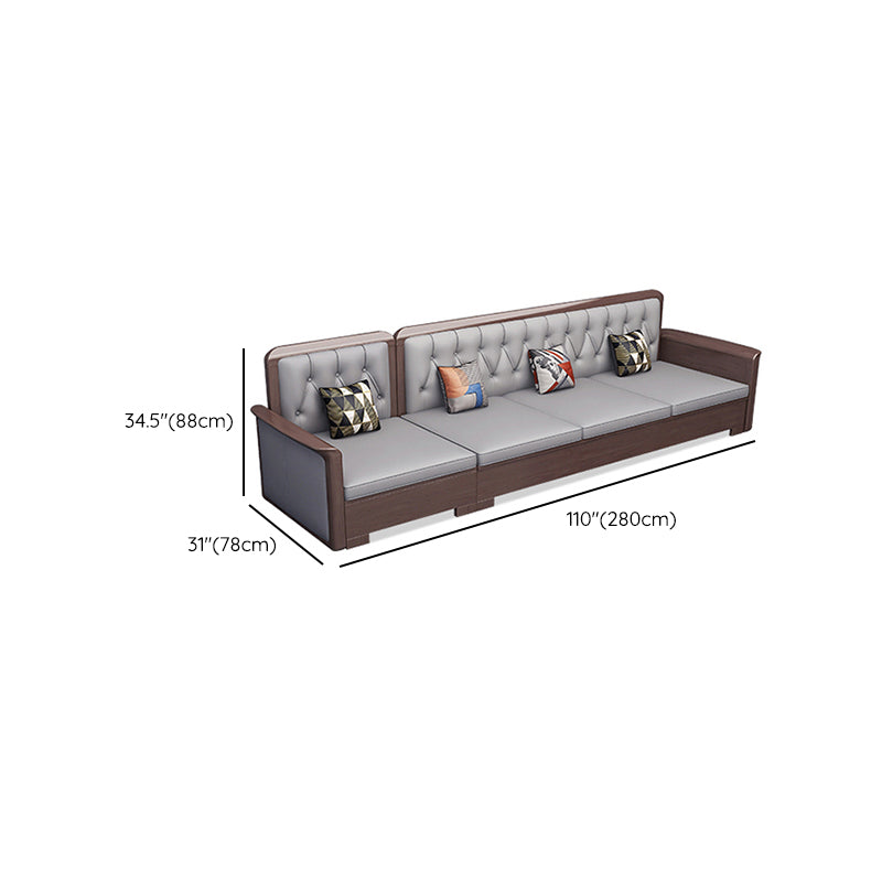Modern Solid Wood Faux Leather Square Arm Sofa with Tufted Back