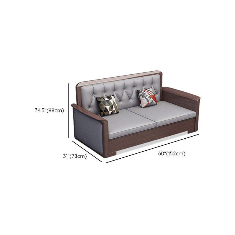 Modern Solid Wood Faux Leather Square Arm Sofa with Tufted Back