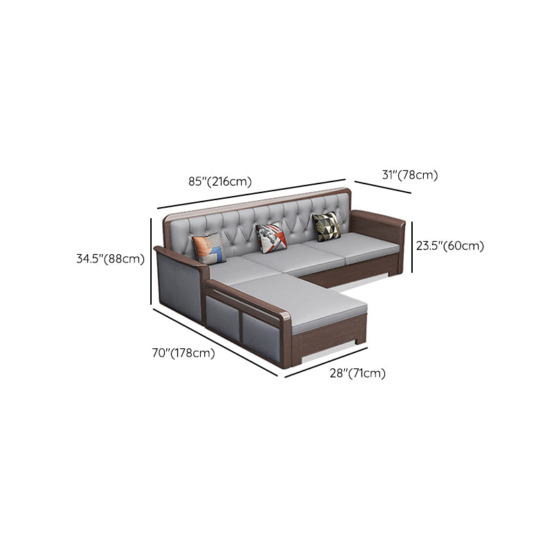 Modern Solid Wood Faux Leather Square Arm Sofa with Tufted Back