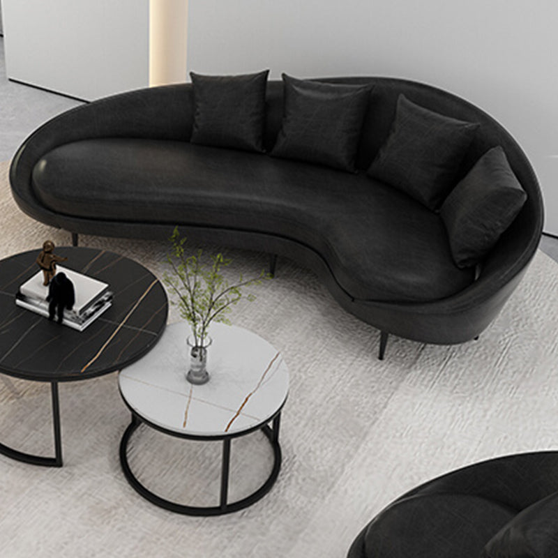 Contemporary Faux Leather Sloped Arm Sofa in Black For Living Room