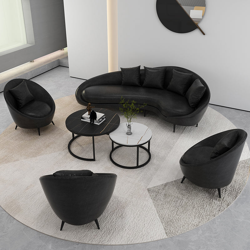 Contemporary Faux Leather Sloped Arm Sofa in Black For Living Room