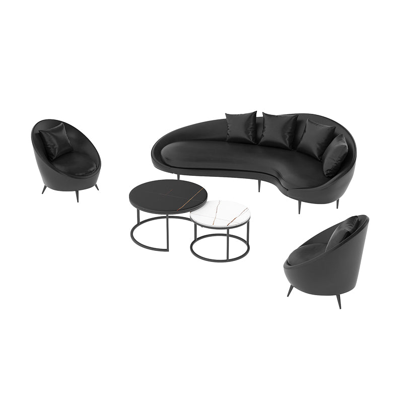 Contemporary Faux Leather Sloped Arm Sofa in Black For Living Room