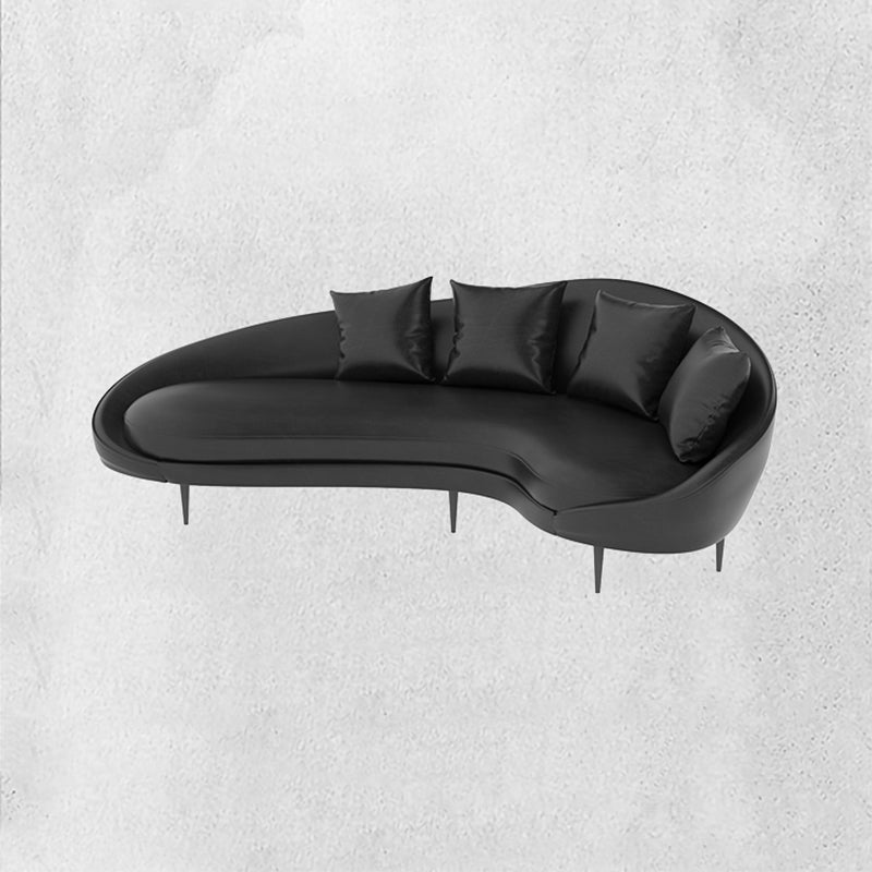 Contemporary Faux Leather Sloped Arm Sofa in Black For Living Room