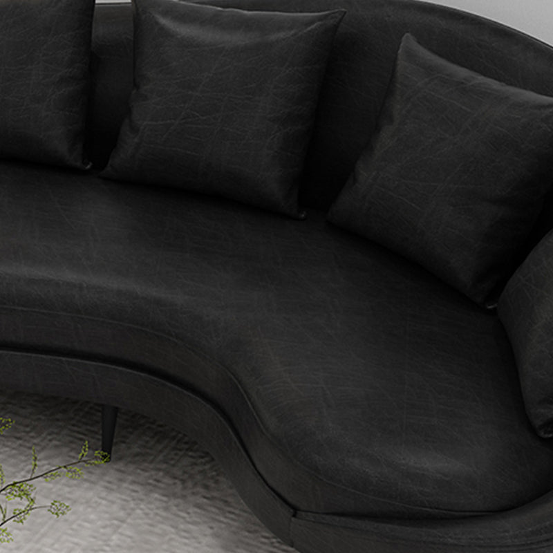 Contemporary Faux Leather Sloped Arm Sofa in Black For Living Room