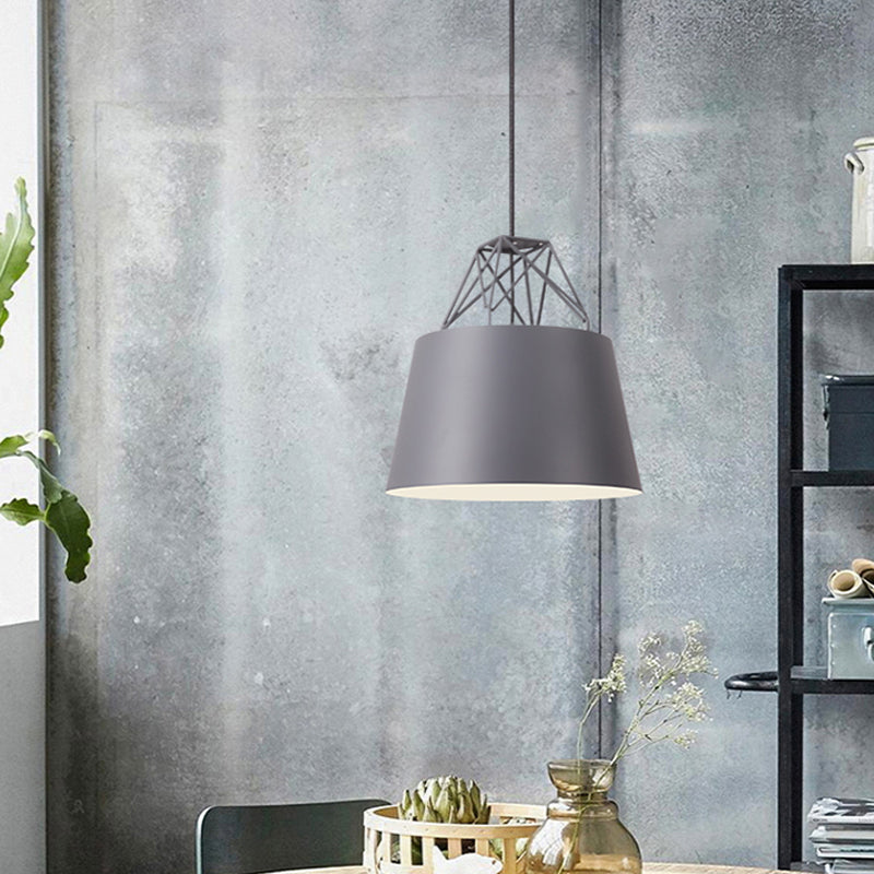 Forme de tambour en aluminium Restaurant léger 1 lumière pendante moderne avec fil de fer