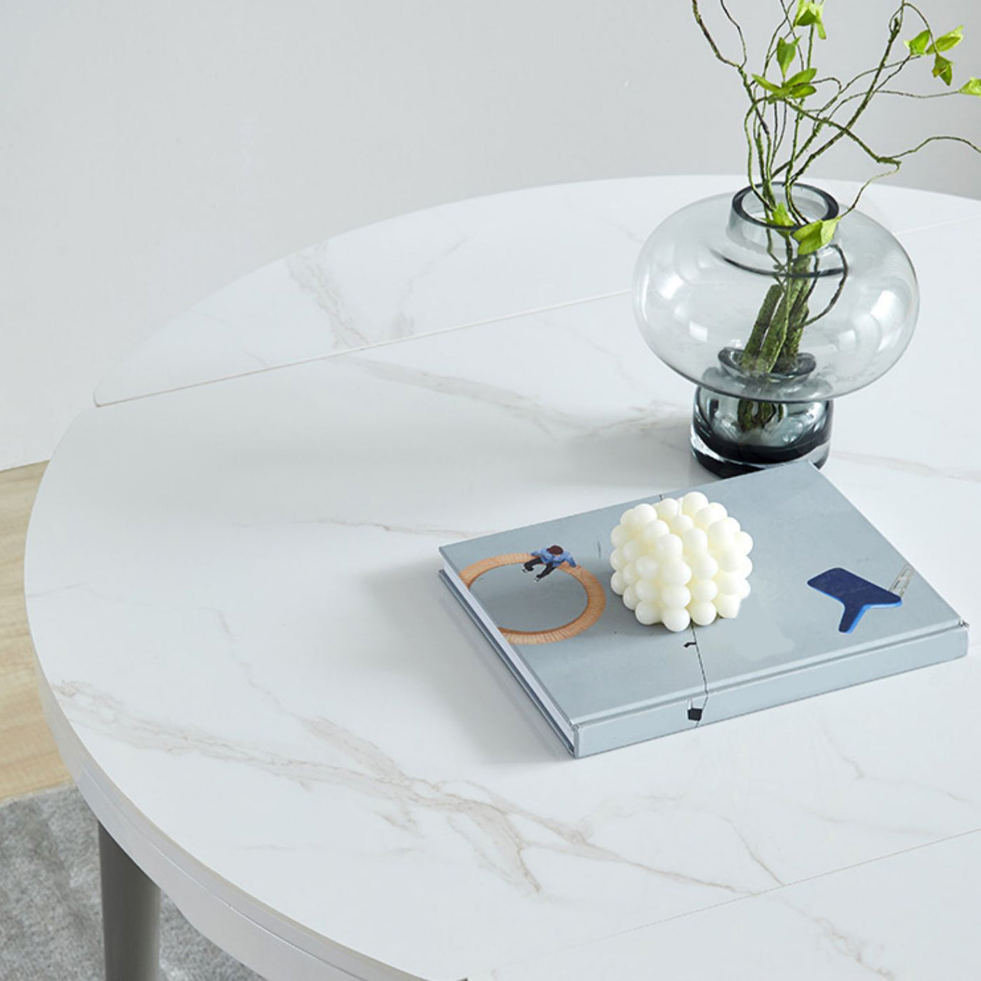 Contemporary Extendable Round Stone Dining Table for Dining Room