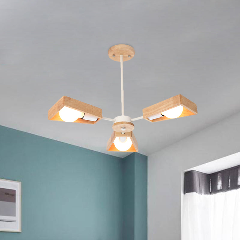 Roteerbare moderne trapezoid kroonluchter houten multi-head hanger licht voor eetkamer