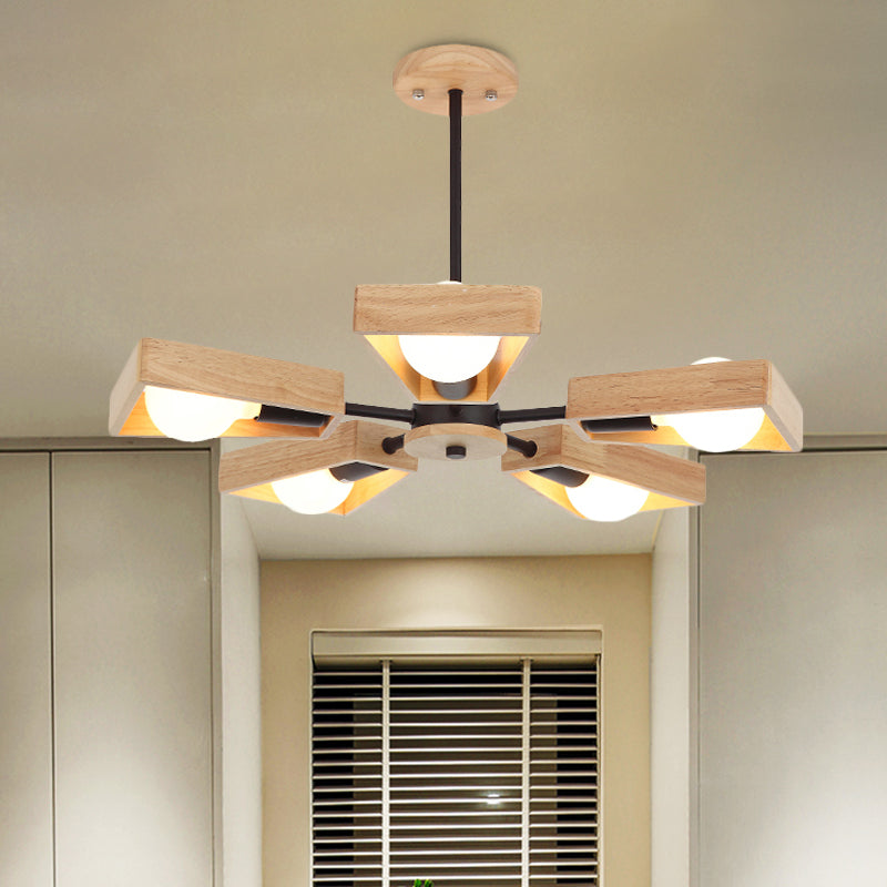 Roteerbare moderne trapezoid kroonluchter houten multi-head hanger licht voor eetkamer