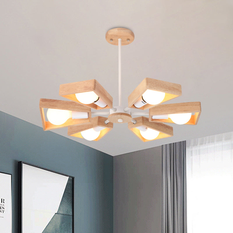 Roteerbare moderne trapezoid kroonluchter houten multi-head hanger licht voor eetkamer