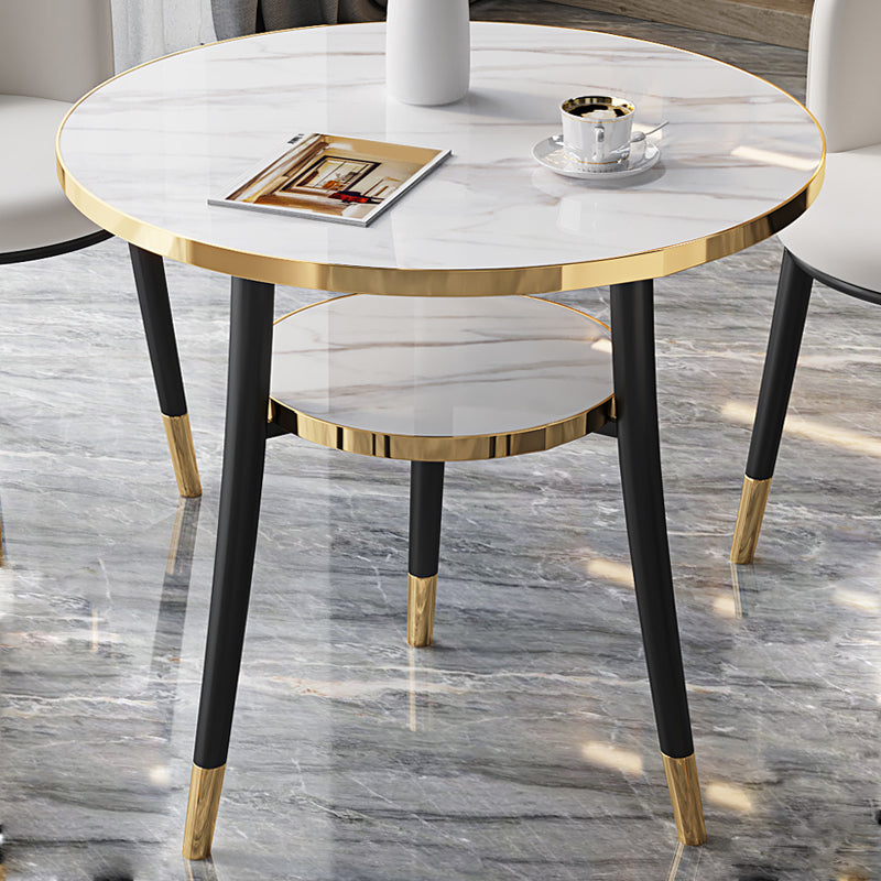 Round Dining Table Modern White Wooden Tabletop with Storage
