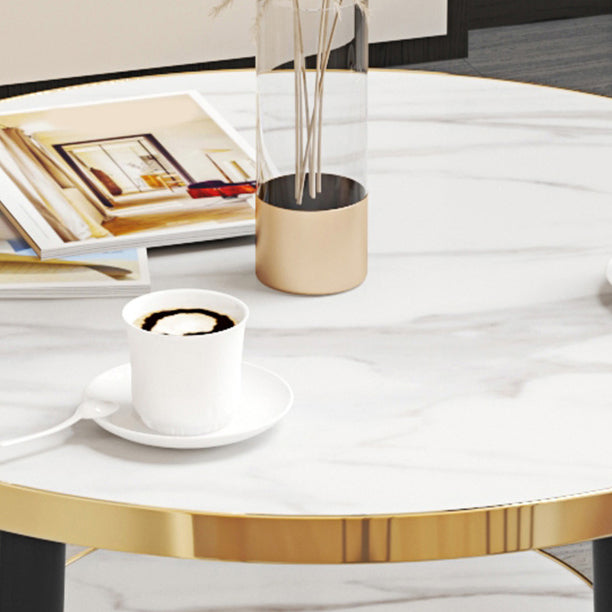 Round Dining Table Modern White Wooden Tabletop with Storage