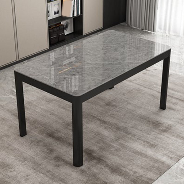 Rectangular Dining Table Modern Glass Tabletop with Black Steel Legs