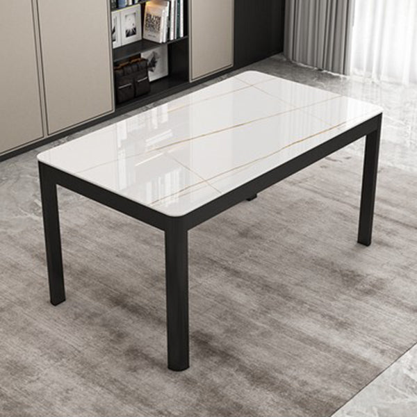 Rectangular Dining Table Modern Glass Tabletop with Black Steel Legs